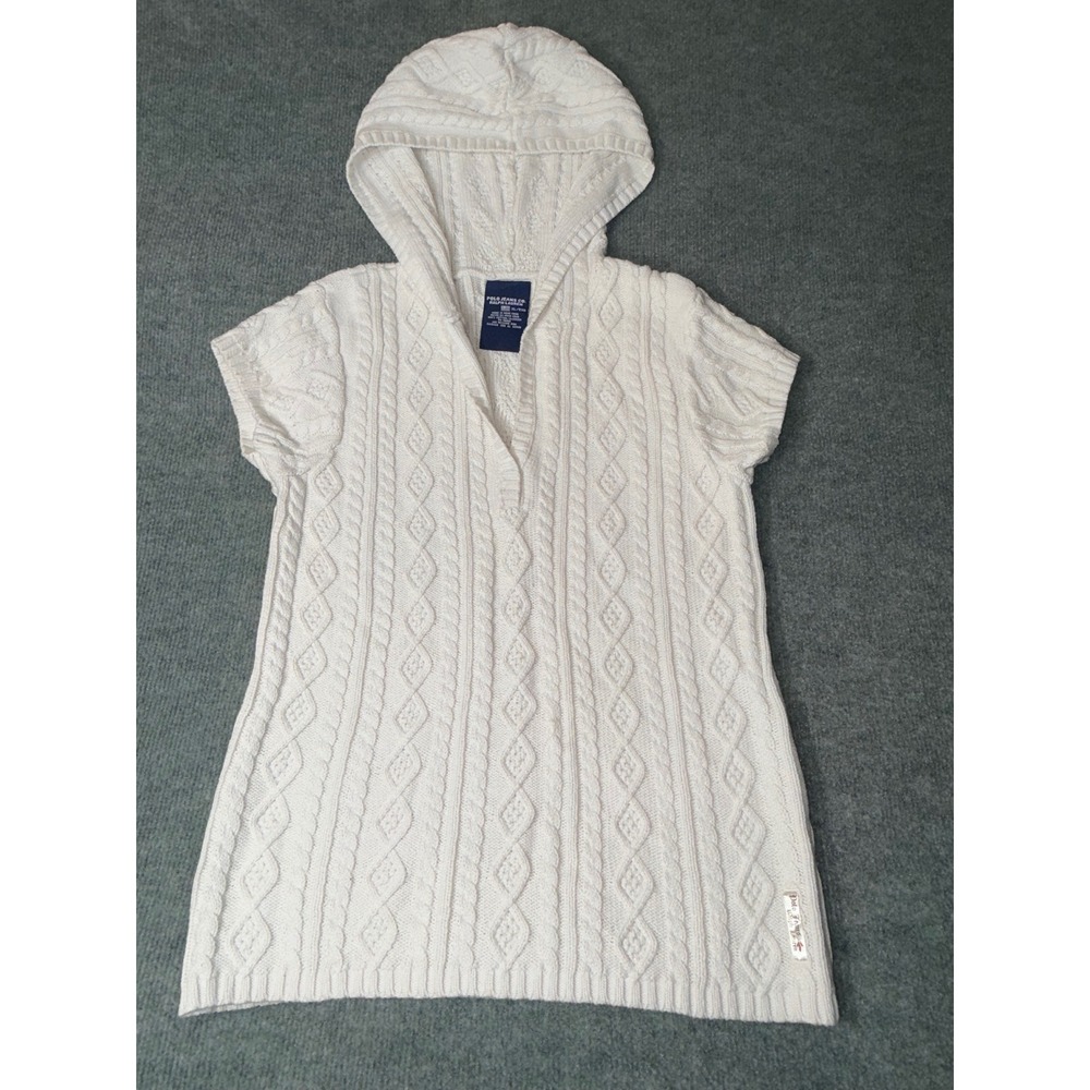 Polo Jeans Co Ralph Lauren Hooded Sweater Women's Size XL White Cable Knit
